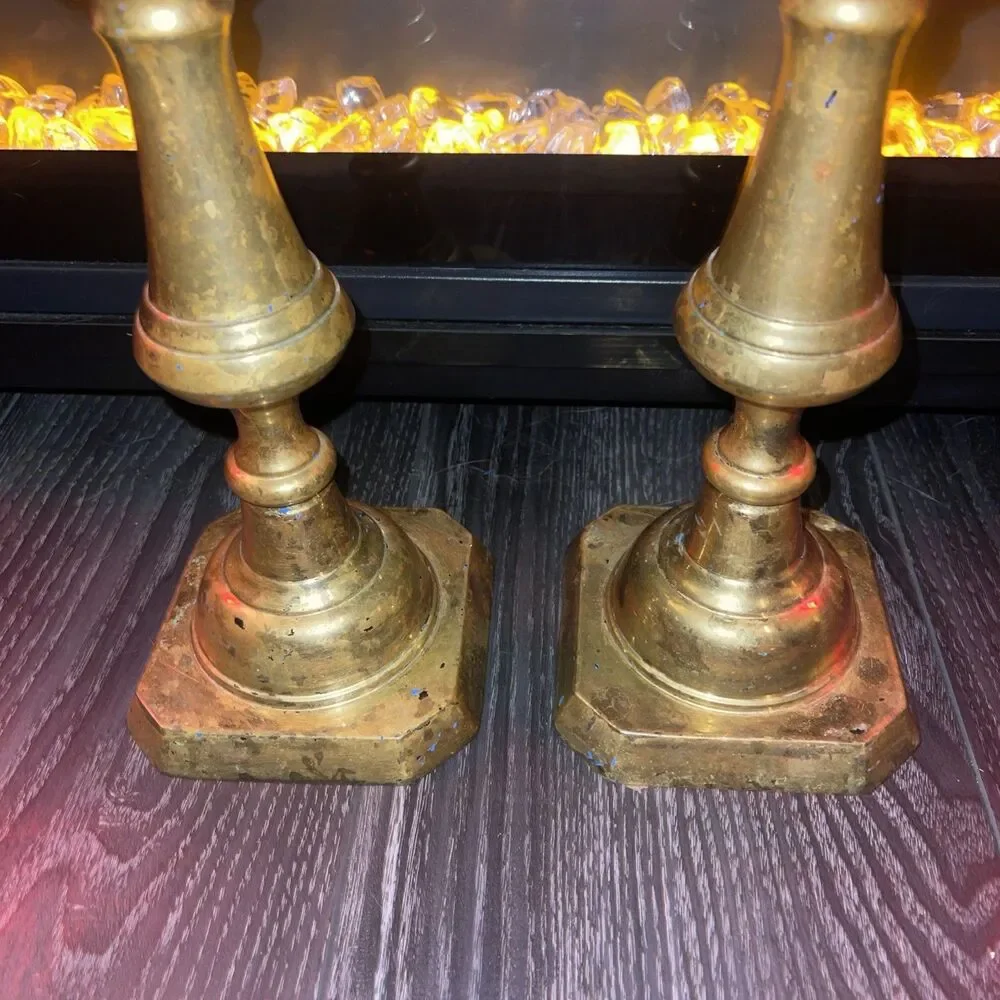 Pair Set Virginia Metalcrafters Harvin Brass Tall Candlesticks 3002B 13.5